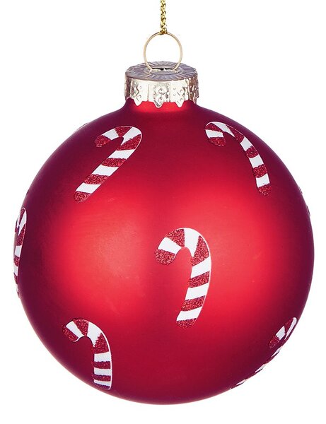 HANG ON üveg karácsonyfadísz, Candy Cane piros 8cm