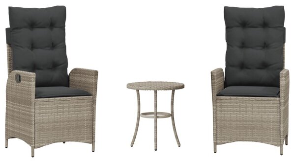 3 részes világosszürke polyrattan bisztrógarnitúra párnákkal