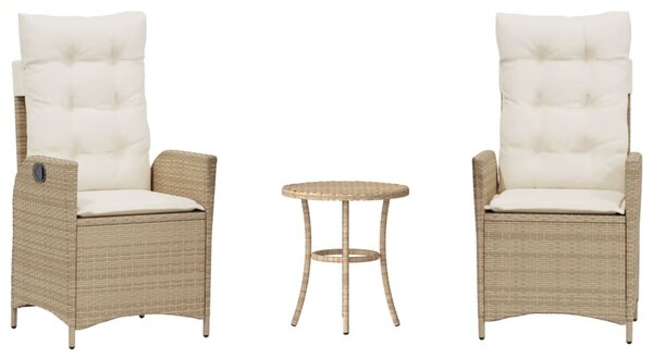 3 részes bézs polyrattan bisztrógarnitúra párnával