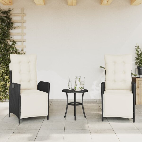 3 részes fekete polyrattan bisztrógarnitúra párnával