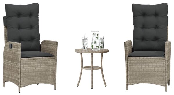 3 részes világosszürke polyrattan bisztrógarnitúra párnákkal