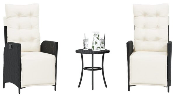 3 részes fekete polyrattan bisztrógarnitúra párnával