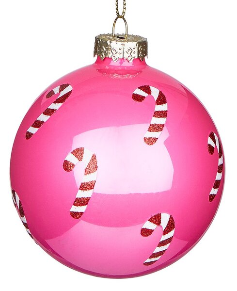 HANG ON üveg karácsonyfadísz, pink Candy Cane Ø8cm