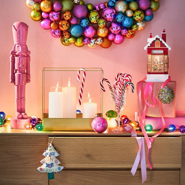 HANG ON üveg karácsonyfadísz, pink Candy Cane Ø8cm