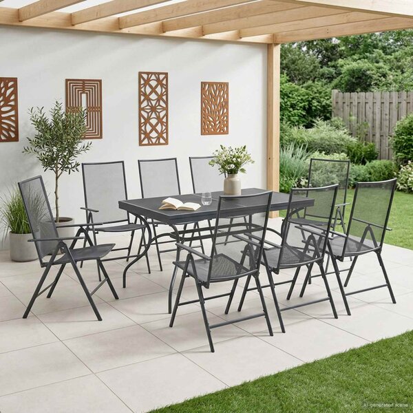 Kert étkező szett 9 db Antracitszürke Háló és Acél