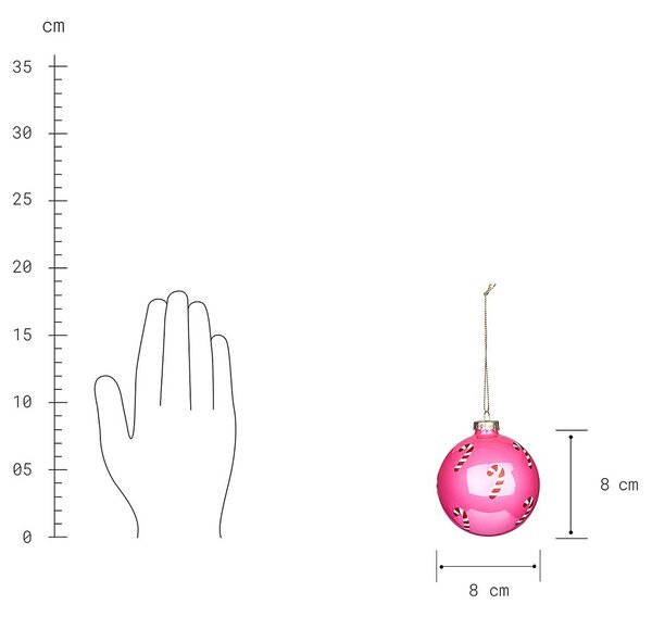 HANG ON üveg karácsonyfadísz, pink Candy Cane Ø8cm