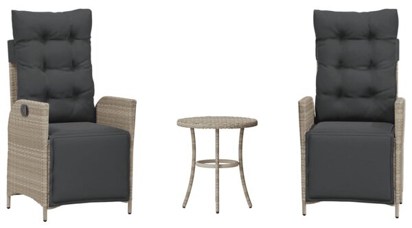 3 részes világosszürke polyrattan bisztrógarnitúra párnákkal