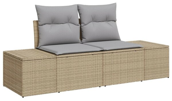 8 Darabos Kerti Sofa Szett Párnákkal Bézs Poli Rattan Akáciával