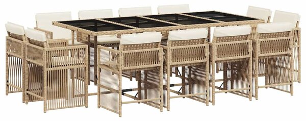 13 részes bézs polyrattan kerti étkezőgarnitúra párnákkal