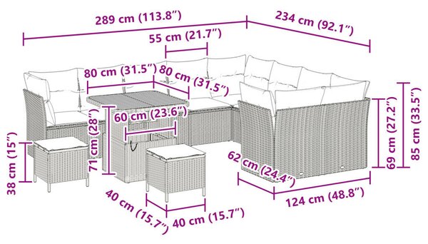 12 részes kerti kanapé szett párnákkal fekete poli rattán akáccal, 3 részes kerti étkező szett párnákkal fekete poli rattán akáccal