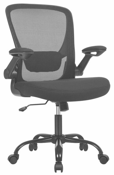 Ergonomikus hálós irodai szék, állítható deréktámasz, dönthető karfák, hintafunkció, 64x64x107 cm, fekete
