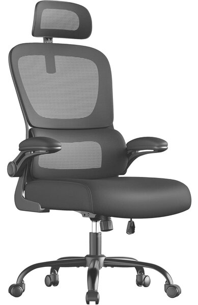Ergonomikus hálós irodai szék, dinamikus deréktámasz, állítható fejtámla, dönthető karfák, 70x70x135 cm, fekete