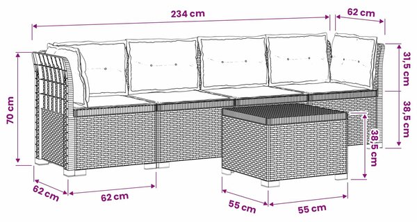 VidaXL 4 személyes kerti kanapé párnákkal, PP rattan megjelenésű