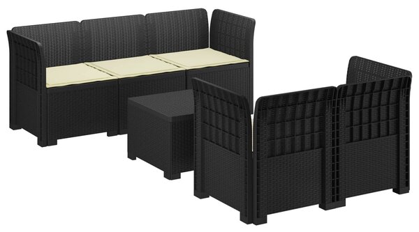 VidaXL 5 személyes kerti kanapé párnákkal, rattan hatású PP Antracit