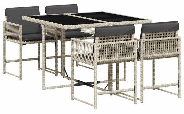 5részes világosszürke polyrattan kerti étkezőgarnitúra párnával