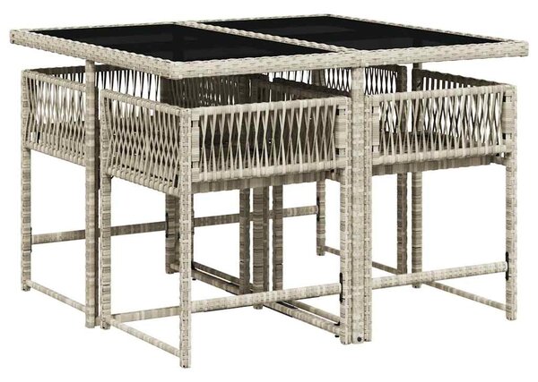 5részes világosszürke polyrattan kerti étkezőgarnitúra párnával