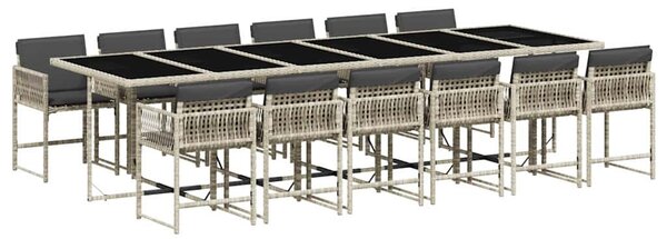 13 részes szürke polyrattan kerti étkezőgarnitúra párnákkal