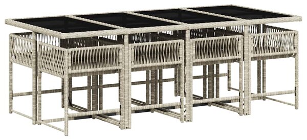9részes világosszürke polyrattan kerti étkezőgarnitúra párnával