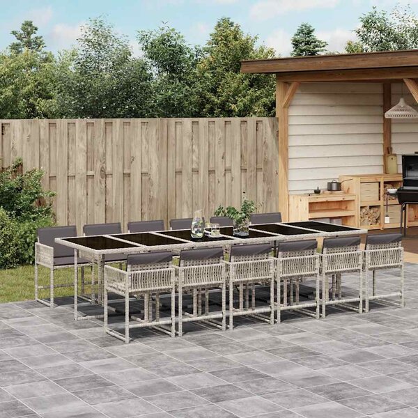 13 részes szürke polyrattan kerti étkezőgarnitúra párnákkal