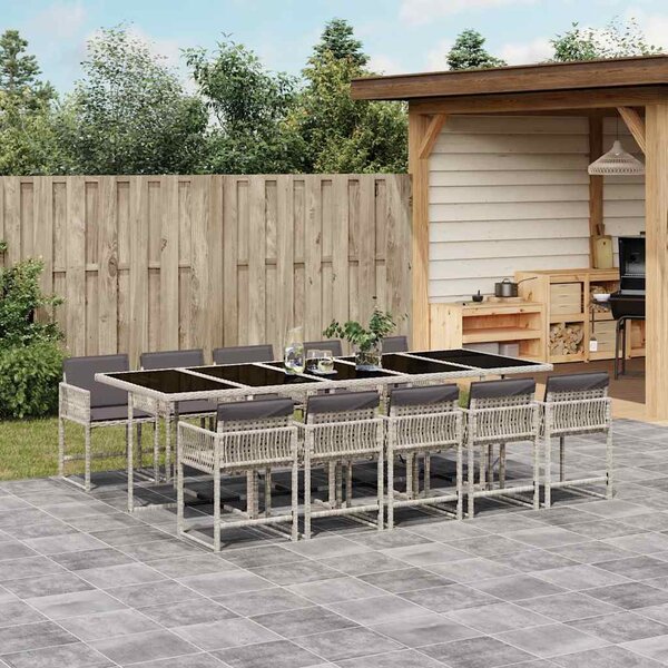 11 részes világosszürke polyrattan kerti ülőgarnitúra párnákkal