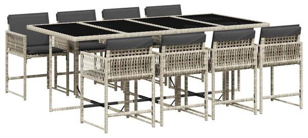 9részes világosszürke polyrattan kerti étkezőgarnitúra párnával