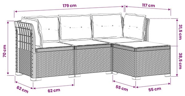 VidaXL 4 személyes kerti kanapé párnákkal, rattan hatású PP, fehér