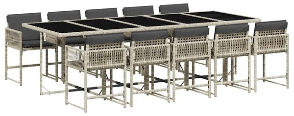 11 részes világosszürke polyrattan kerti ülőgarnitúra párnákkal