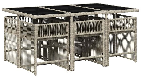 7 részes világosszürke polyrattan kerti étkezőszett párnával