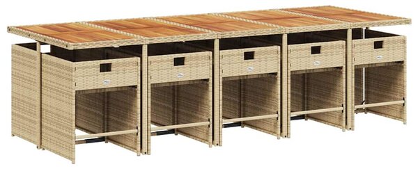 11 részes bézs polyrattan kerti étkezőgarnitúra párnákkal