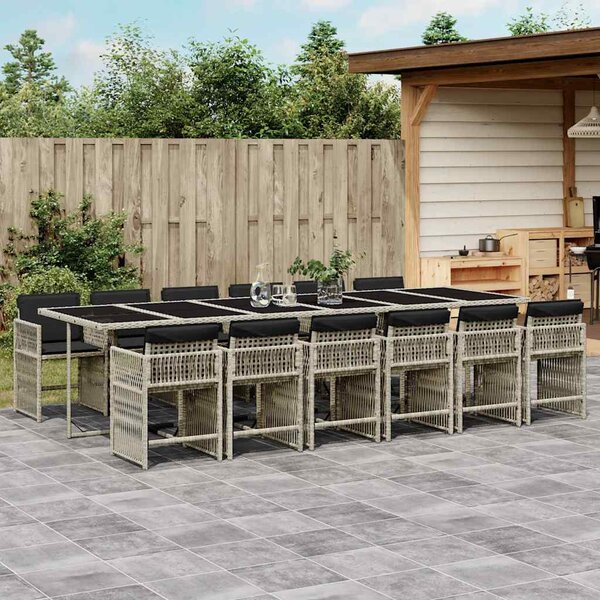 13 részes szürke polyrattan kerti étkezőgarnitúra párnákkal