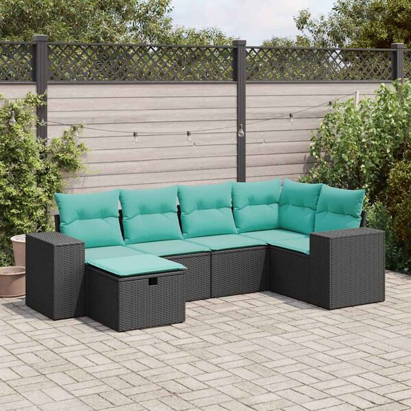 6 részes fekete polyrattan kerti ülőgarnitúra párnákkal