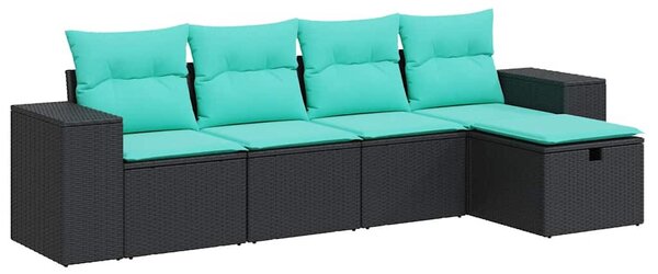 5 részes fekete polyrattan kerti kanapészett párnákkal
