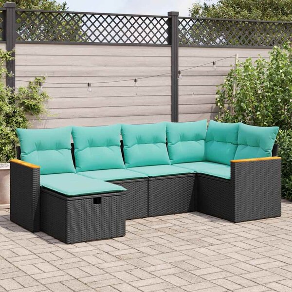 6 részes fekete polyrattan kerti ülőgarnitúra párnákkal