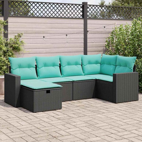 6 részes fekete polyrattan kerti ülőgarnitúra párnákkal