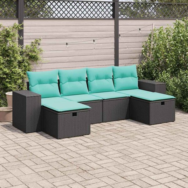 6 részes fekete polyrattan kerti ülőgarnitúra párnákkal