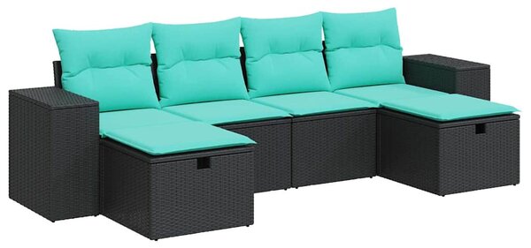 6 részes fekete polyrattan kerti ülőgarnitúra párnákkal