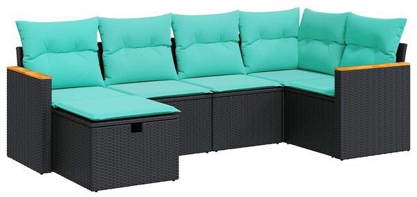 6 részes fekete polyrattan kerti ülőgarnitúra párnákkal