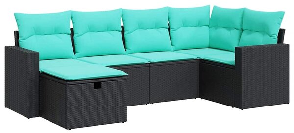 6 részes fekete polyrattan kerti ülőgarnitúra párnákkal