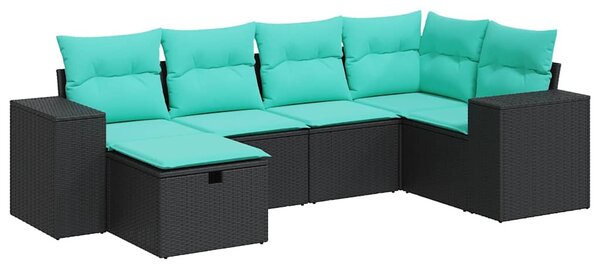6 részes fekete polyrattan kerti ülőgarnitúra párnákkal