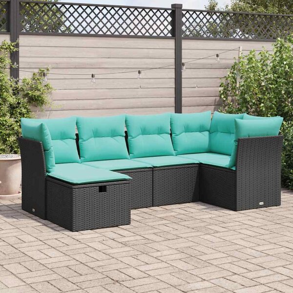 6 részes fekete polyrattan kerti ülőgarnitúra párnákkal