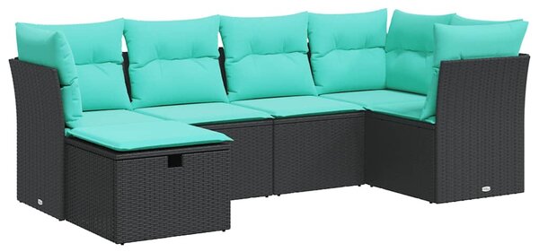 6 részes fekete polyrattan kerti ülőgarnitúra párnákkal