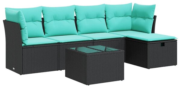 6 részes fekete polyrattan kerti ülőgarnitúra párnákkal