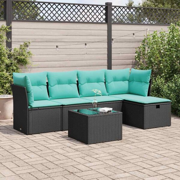 6 részes fekete polyrattan kerti ülőgarnitúra párnákkal