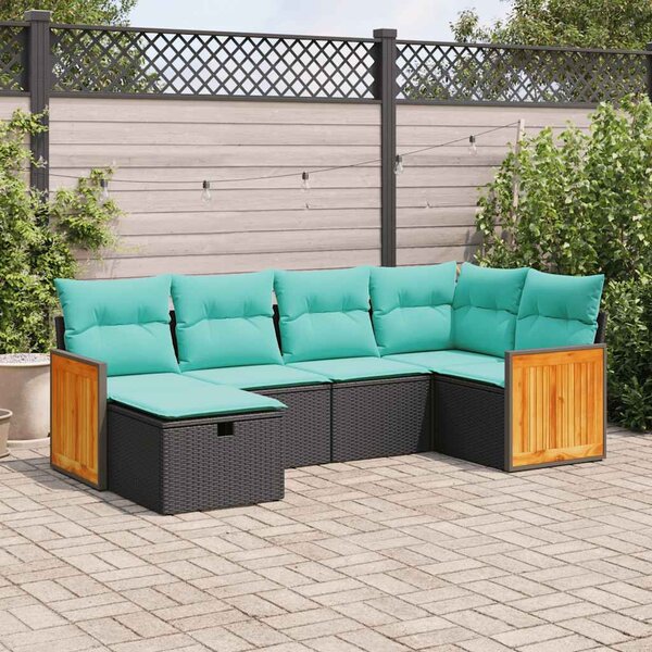 6 részes fekete polyrattan kerti ülőgarnitúra párnákkal