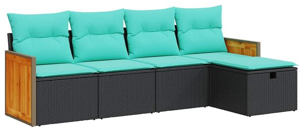 5 részes fekete polyrattan kerti kanapészett párnákkal