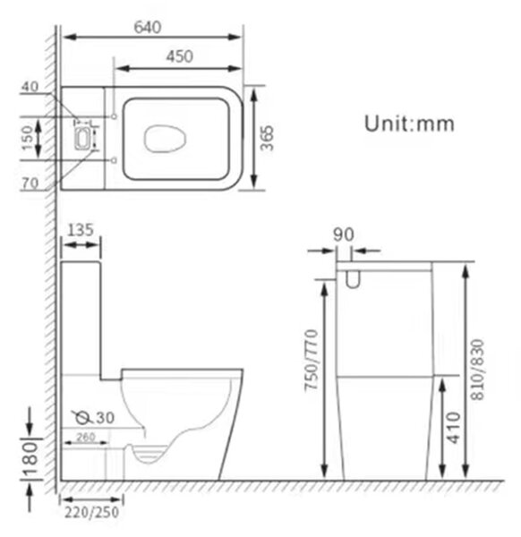 Eros ES QUADRO monoblokk WC - perem nélküli - WC ülőkével komplett
