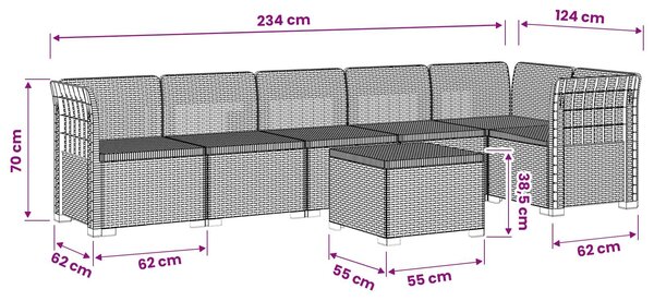 VidaXL Kerti kanapé 6 személyes rattan hatású PP Fehér
