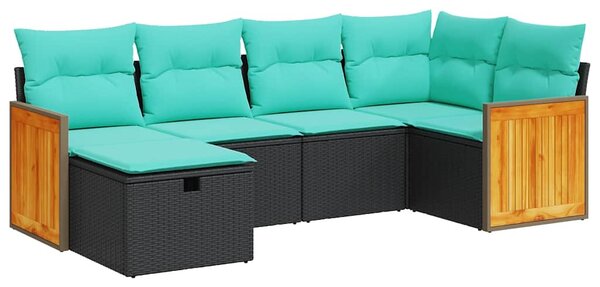6 részes fekete polyrattan kerti ülőgarnitúra párnákkal