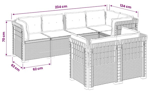VidaXL 7-személyes kerti kanapé párnákkal, rattan megjelenésű PP, fehér