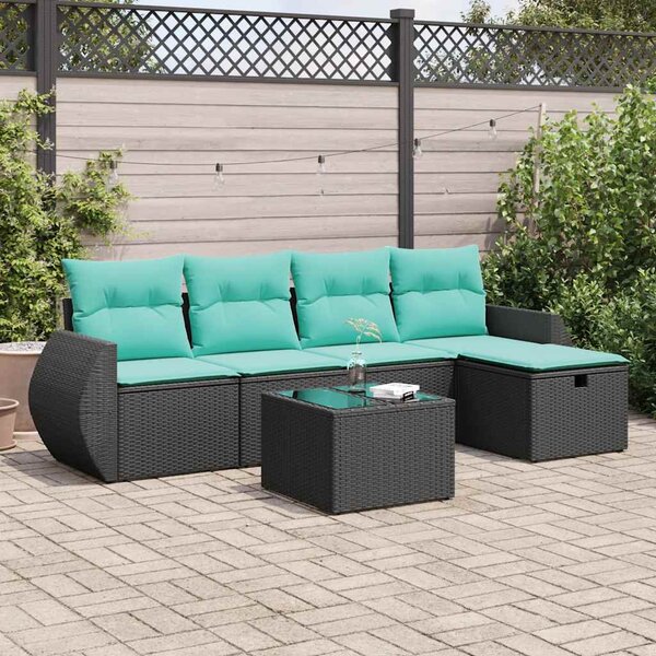 6 részes fekete polyrattan kerti ülőgarnitúra párnákkal